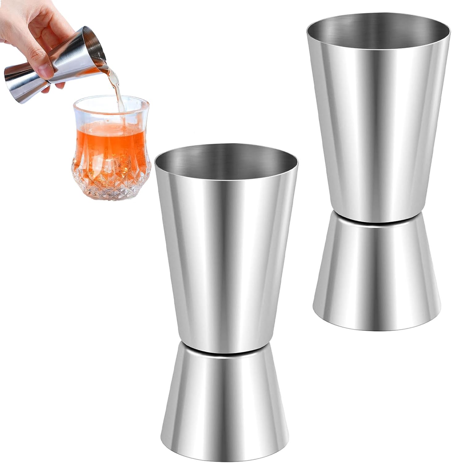 2-częściowy jigger do koktajli 2cl/4cl, szklanka do jiggerów do koktajli, jigger do alkoholu, jigger do koktajli 2cl/4cl, podwójny jigger ze stali