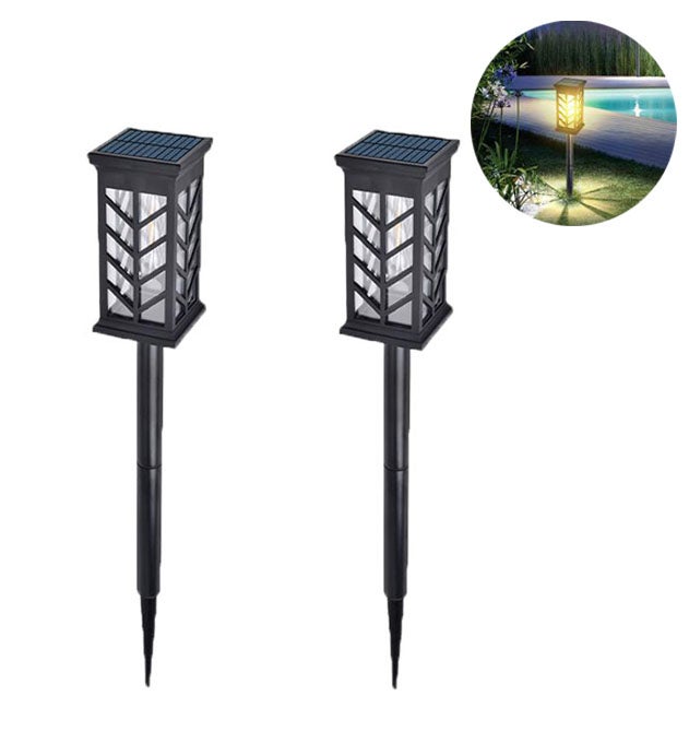 Zestaw 2 solarnych lamp ogrodowych, do wbijania w ziemię, wodoodporne, ciepłe światło, idealne do willi i oświetlenia krajobrazu.