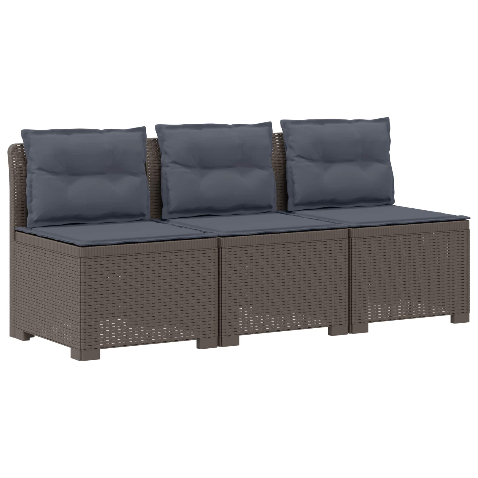 Sofa Ogrodowa Modułowa 3-Osobowa Plastikowa Szara z Poduszkami na Taras