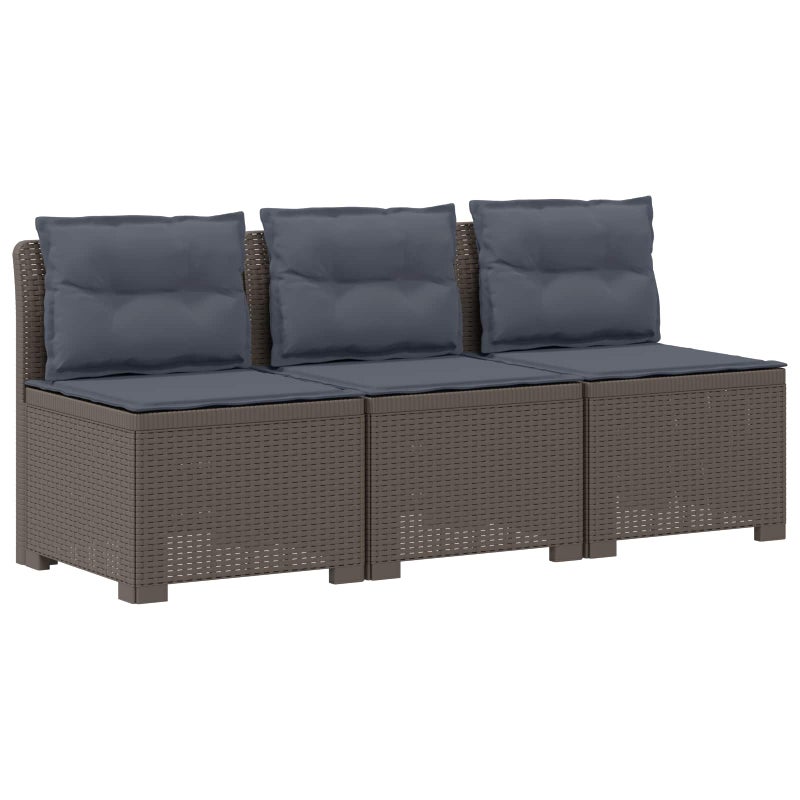 Sofa Ogrodowa Modułowa 3-Osobowa Plastikowa Szara z Poduszkami na Taras