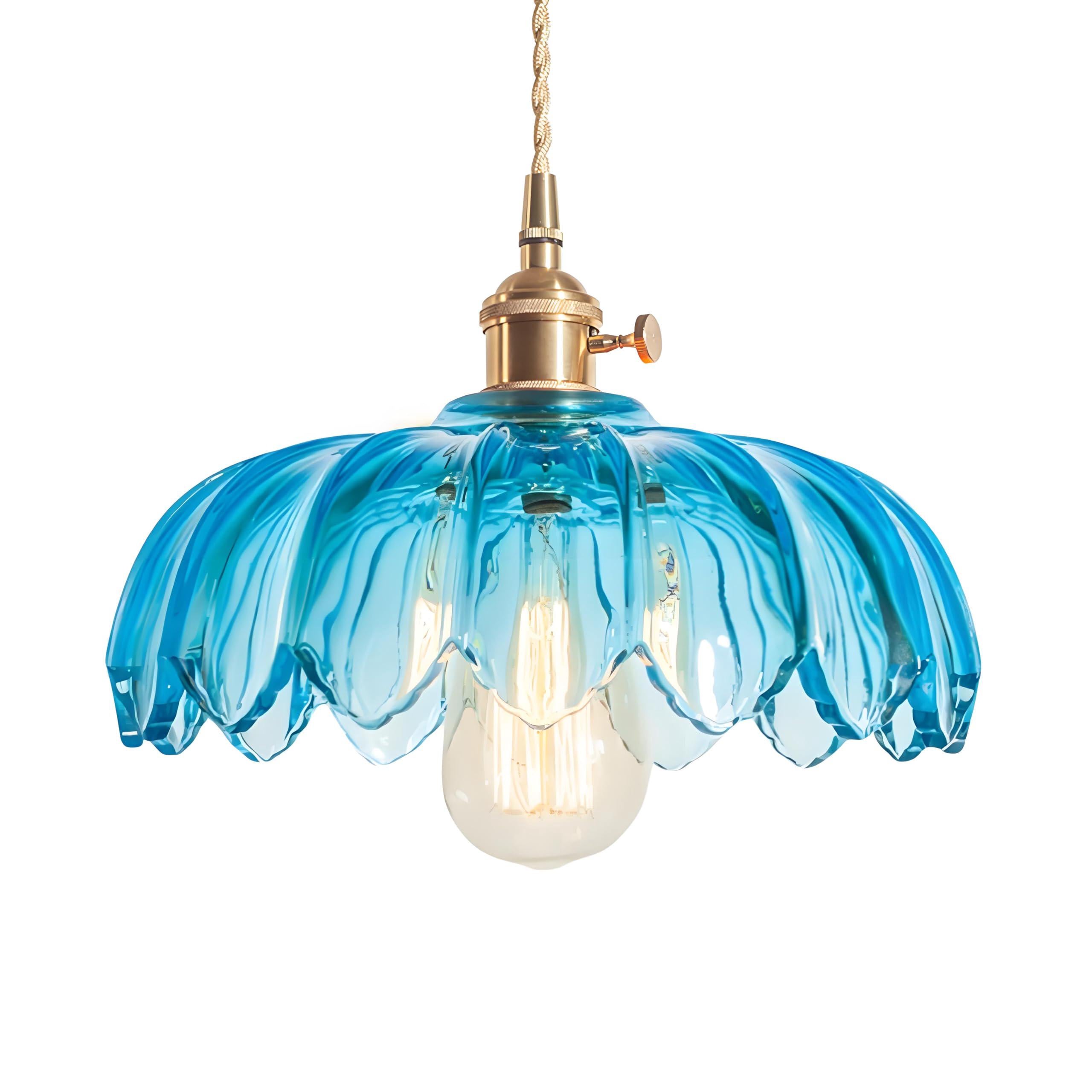 25 cm lampa wisząca w stylu vintage w stylu industrialnym, szklana lampa wisząca w kształcie lotosu, E27, wykończenie mosiężne, lampa sufitowa (niebie