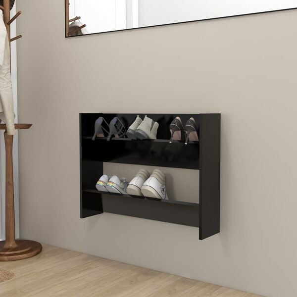 vidaXL Wieszak na buty ścienny czarny 80x18x60 cm Drewno konstrukcyjne