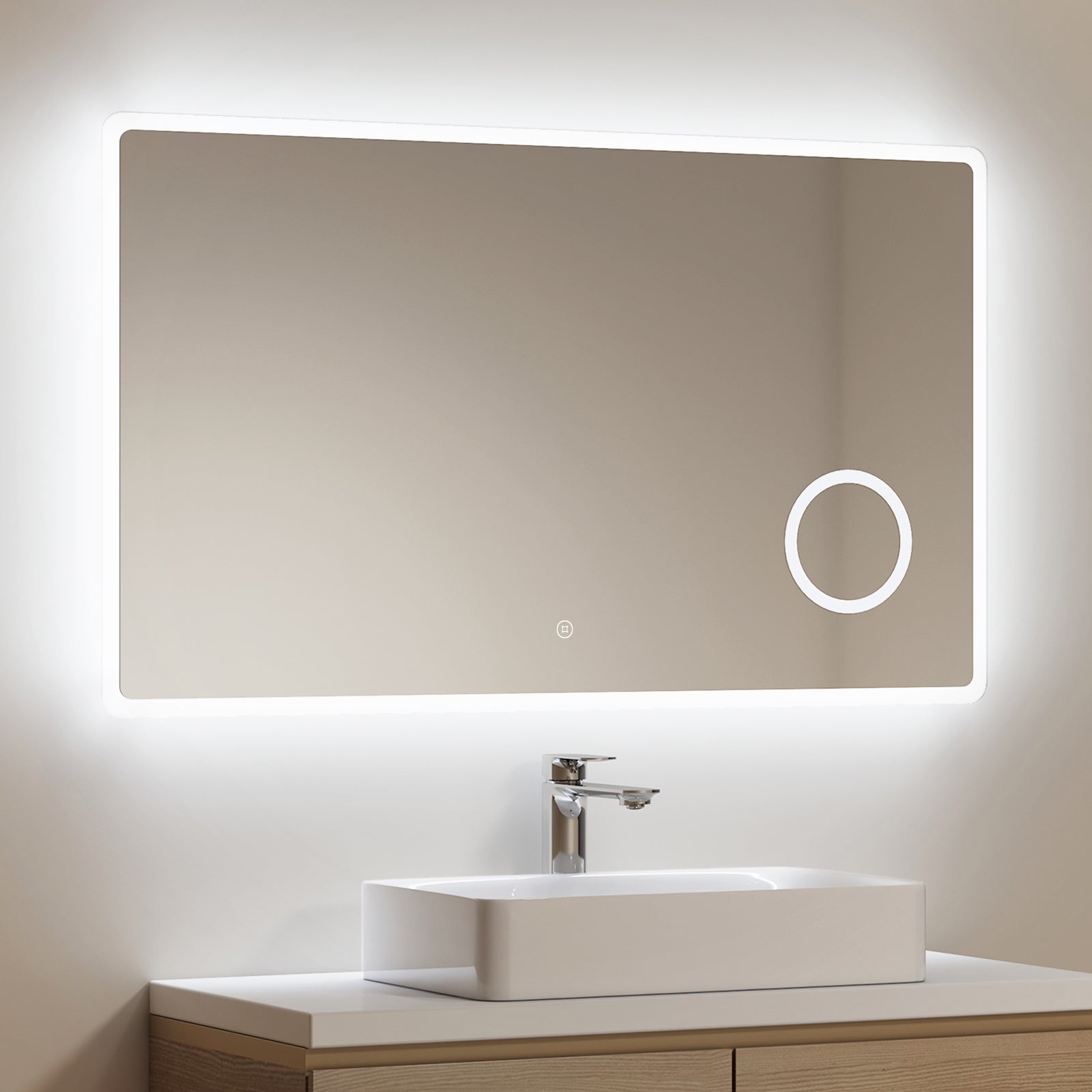 EMKE Lustro łazienkowe z oświetleniem LED 120x60 cm, z 6500K, 3-krotne powiększenie, funkcja pamięci, przełącznik dotykowy, IP44