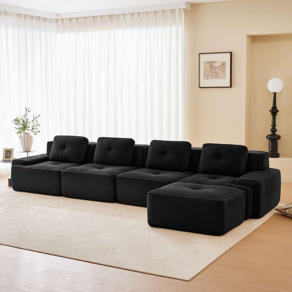 Sofa modułowa bezramowa – szezlong w kształcie litery L, 4-osobowa, aksamitna, antypoślizgowa, przyjazna dla zwierząt