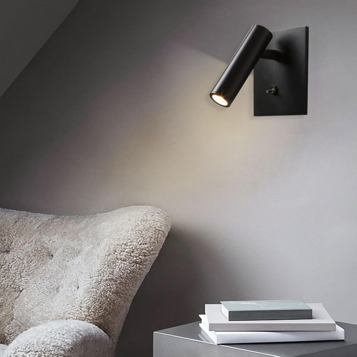 Lampa ścienna LED do wnętrz, nowoczesna i obracana o 90°, z przełącznikiem, idealna do czytania, do sypialni lub salonu (4000k, czarna)