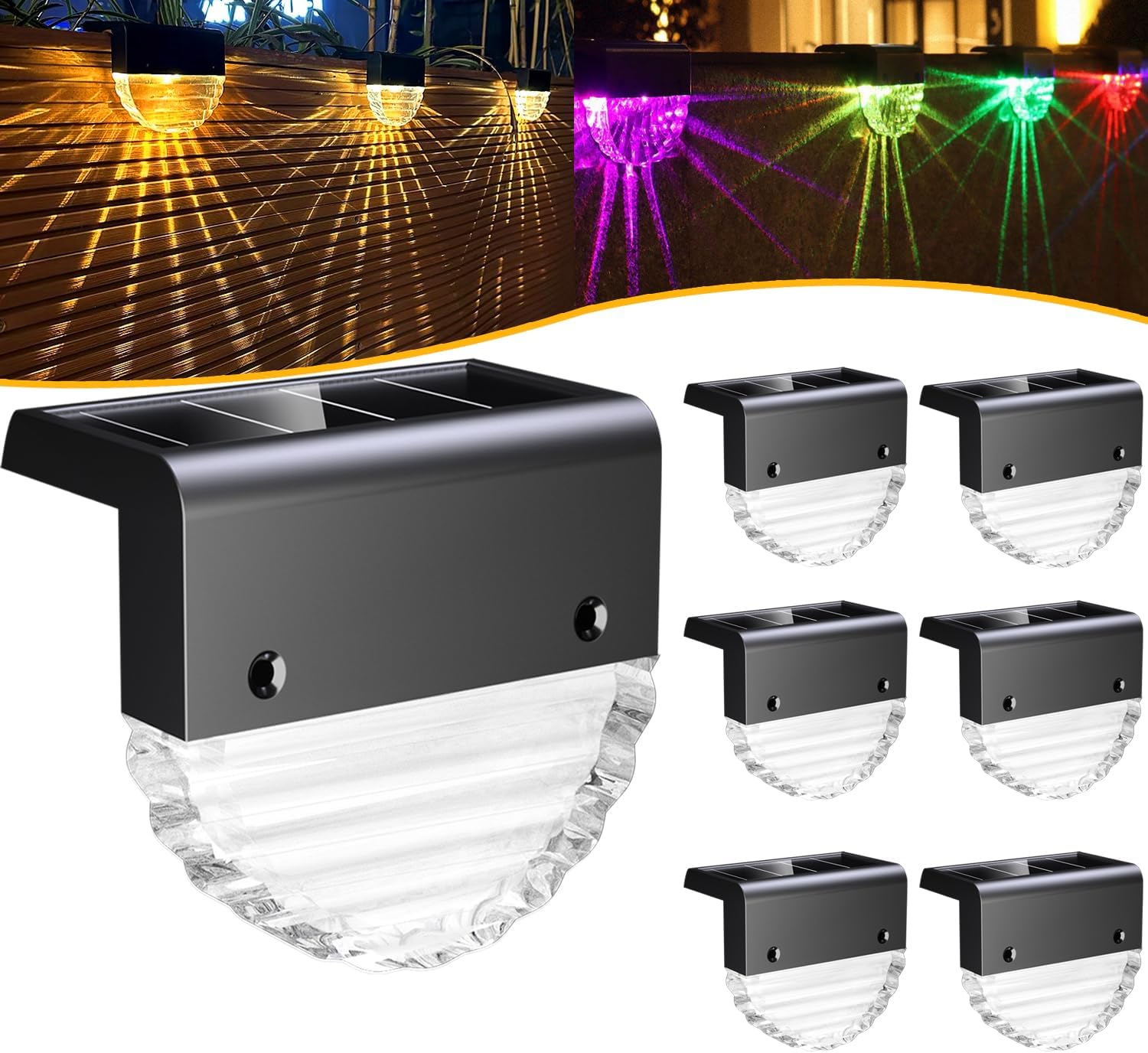 Zestaw 6 lamp solarnych do ogrodu i na taras, oświetlenie ścienne LED, idealne do oświetlania schodów i ogrodzeń