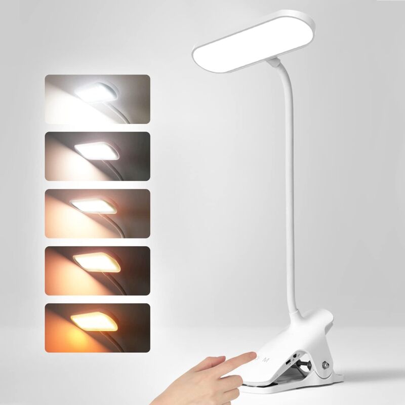 Bezprzewodowa lampka stołowa LED, dotykowa lampka nocna z 5 kolorami i 5 ściemnianymi światłami LED, elastyczna szyjka 360°, biała