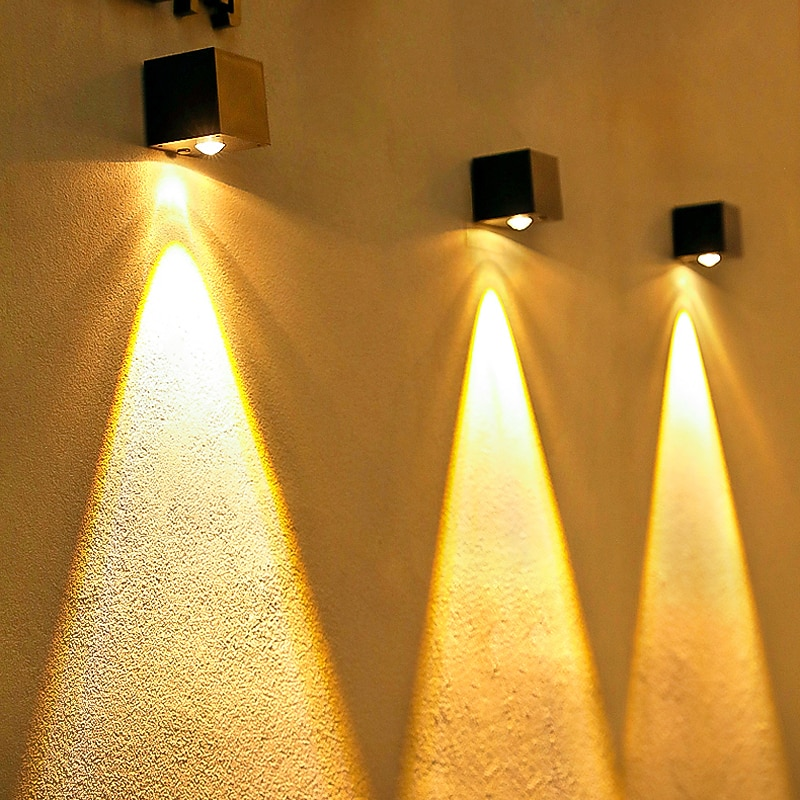 Zestaw 3 lamp solarnych zewnętrznych, ścienna lampa solarna, wodoodporna lampa ogrodowa, projektor solarny, ciepła biel 3000 K (czarna)