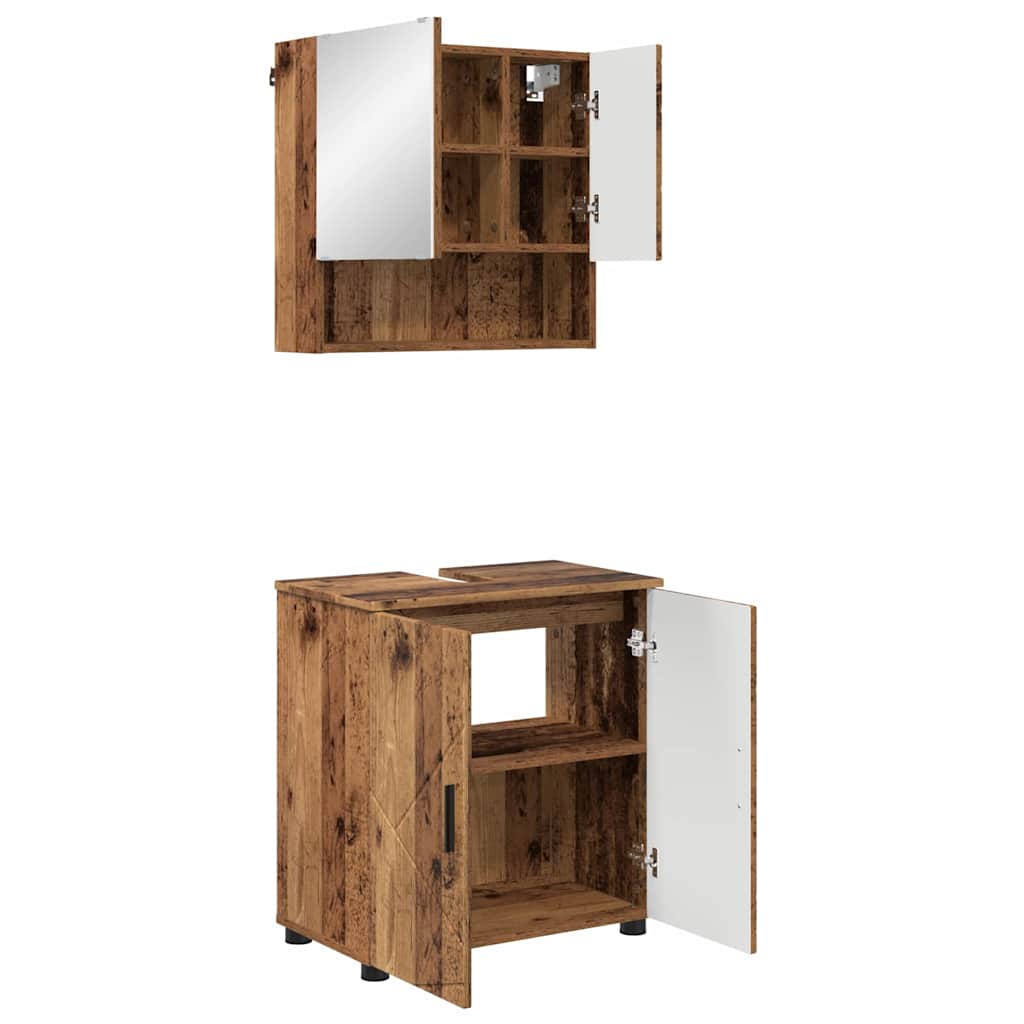 Conjunto de Móveis para Banheiro com porta 2 pcs Antiga, em madeira processada, 61 x 35 x 64 cm, madeira antiga