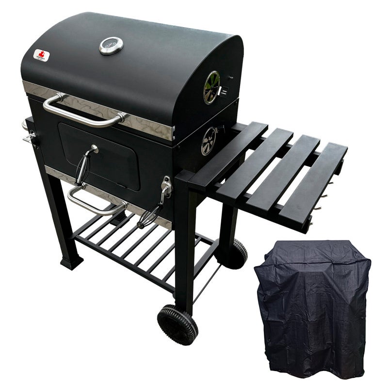 Duży grill węglowy 4iQ Group 113,5x50x107cm ogrodowy z pokrywą oraz pokrowcem