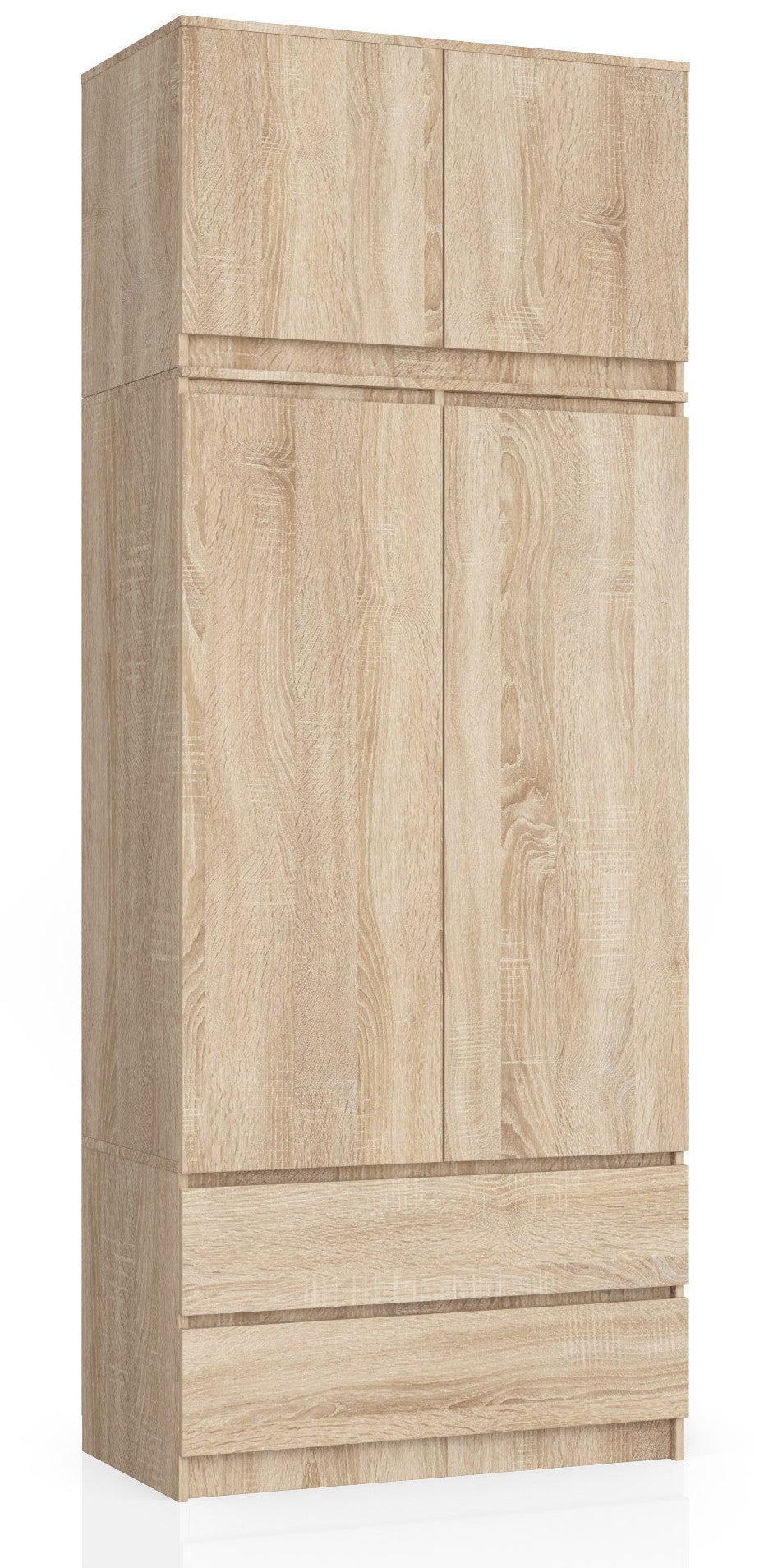 Szafa AKORD S90 z nadstawką Dąb Sonoma 90 cm 2 drzwi 2 szuflady kolor Dąb Sonoma mat 6 półek 90x51x234 cm
