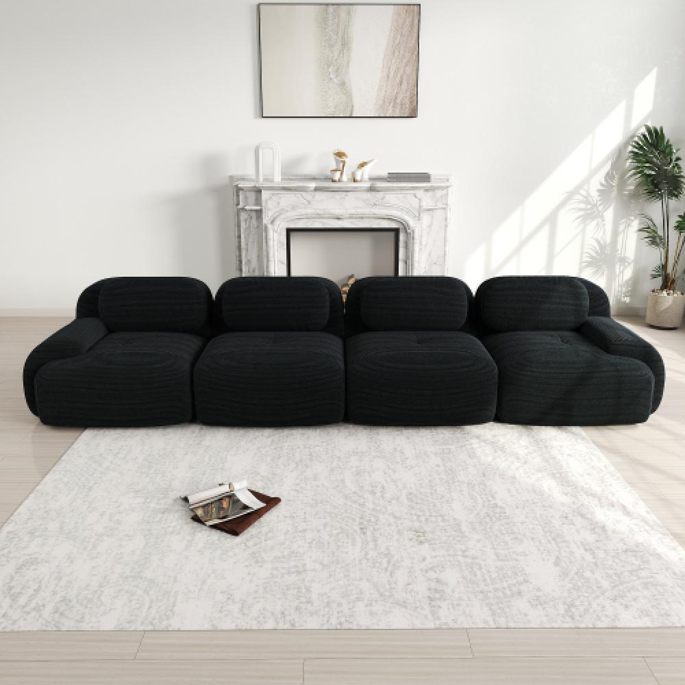 Sofa 4-osobowa z miękkiego sztruksu, bezramowa, z wypełnieniem 32D, ergonomiczna, przyjazna dla zwierząt, pakowana próżniowo, nie wymaga montażu