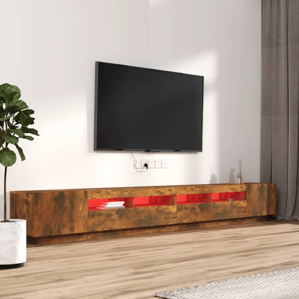 Zestaw 3 szafek TV z oświetleniem LED, przydymiony dąb