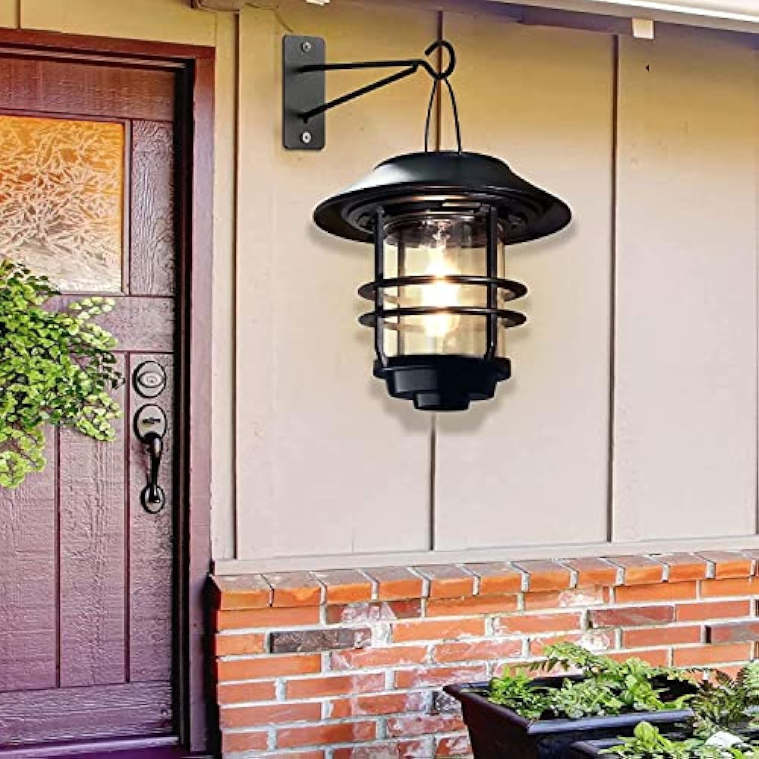 1 szt. zewnętrzna, wodoodporna, solarna lampa ścienna, przenośny szklany kinkiet, wisząca lampa LED na werandę, patio, ciepłe światło