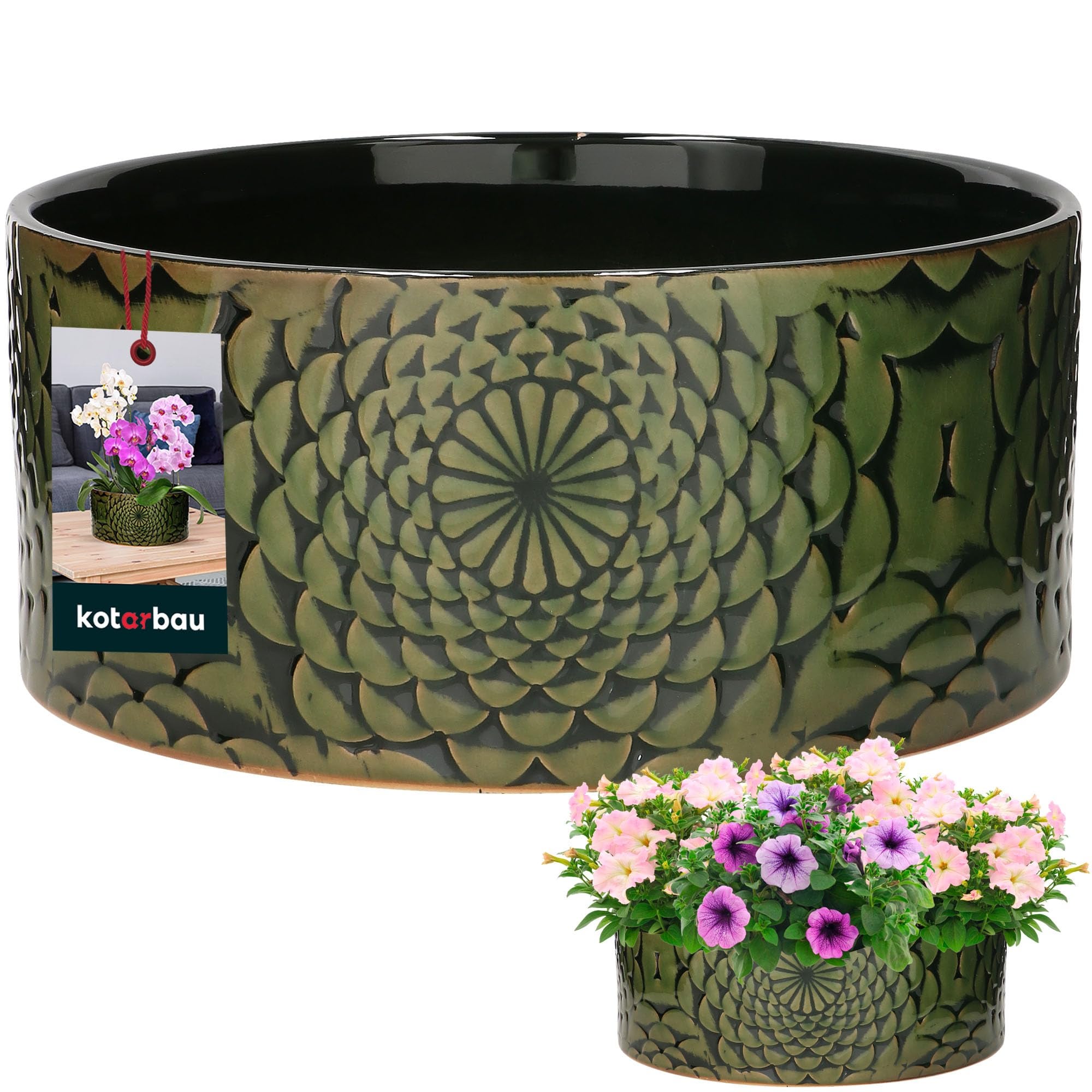 Doniczka donica niska misa na kwiaty rośliny ceramiczna 13x28cm domu ogrodu - KOTARBAU