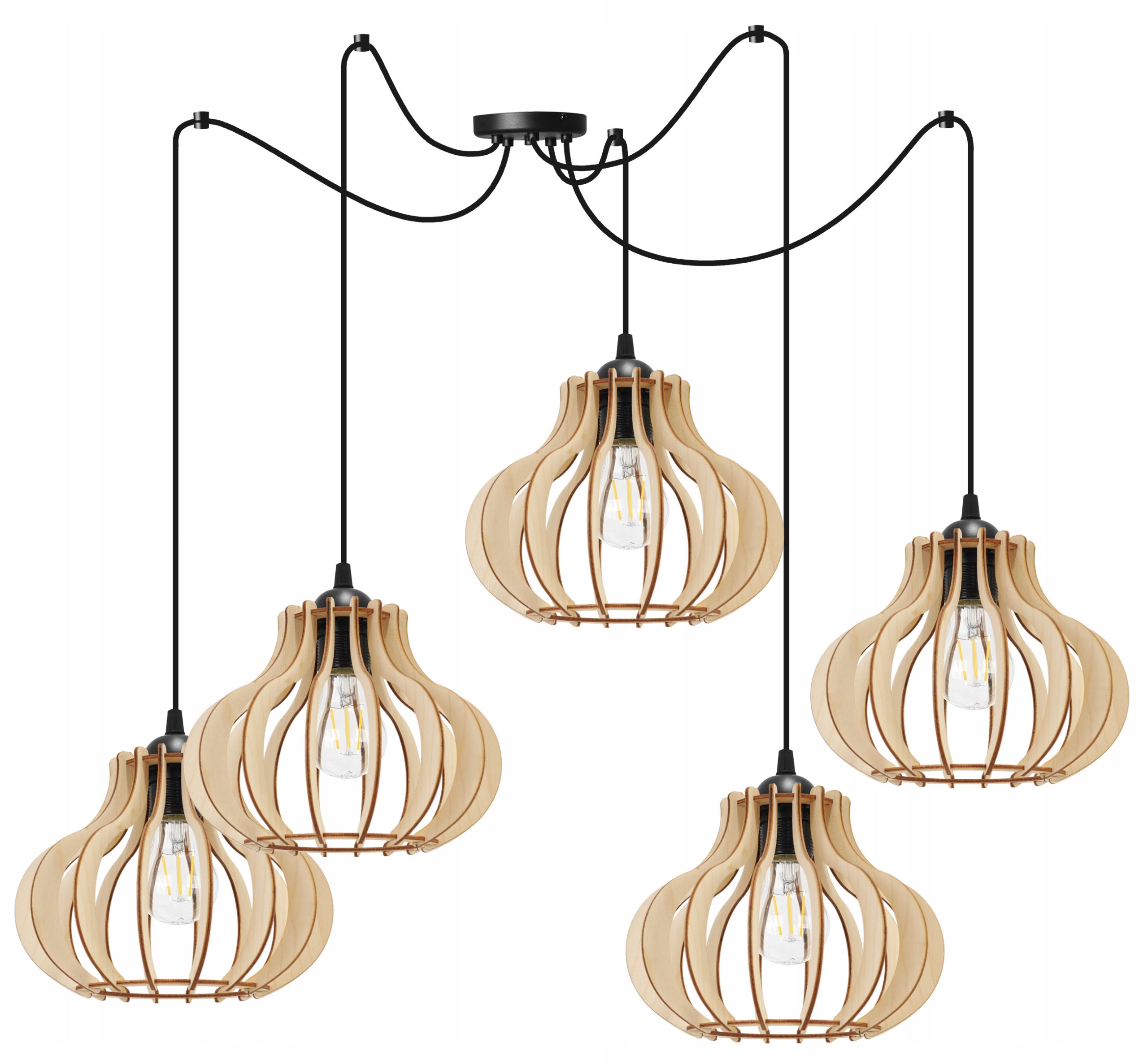 Lampa sufitowa wisząca Light Home LH Spider Timber Drewno 5x E27 60W owalny klosz czarny/naturalny