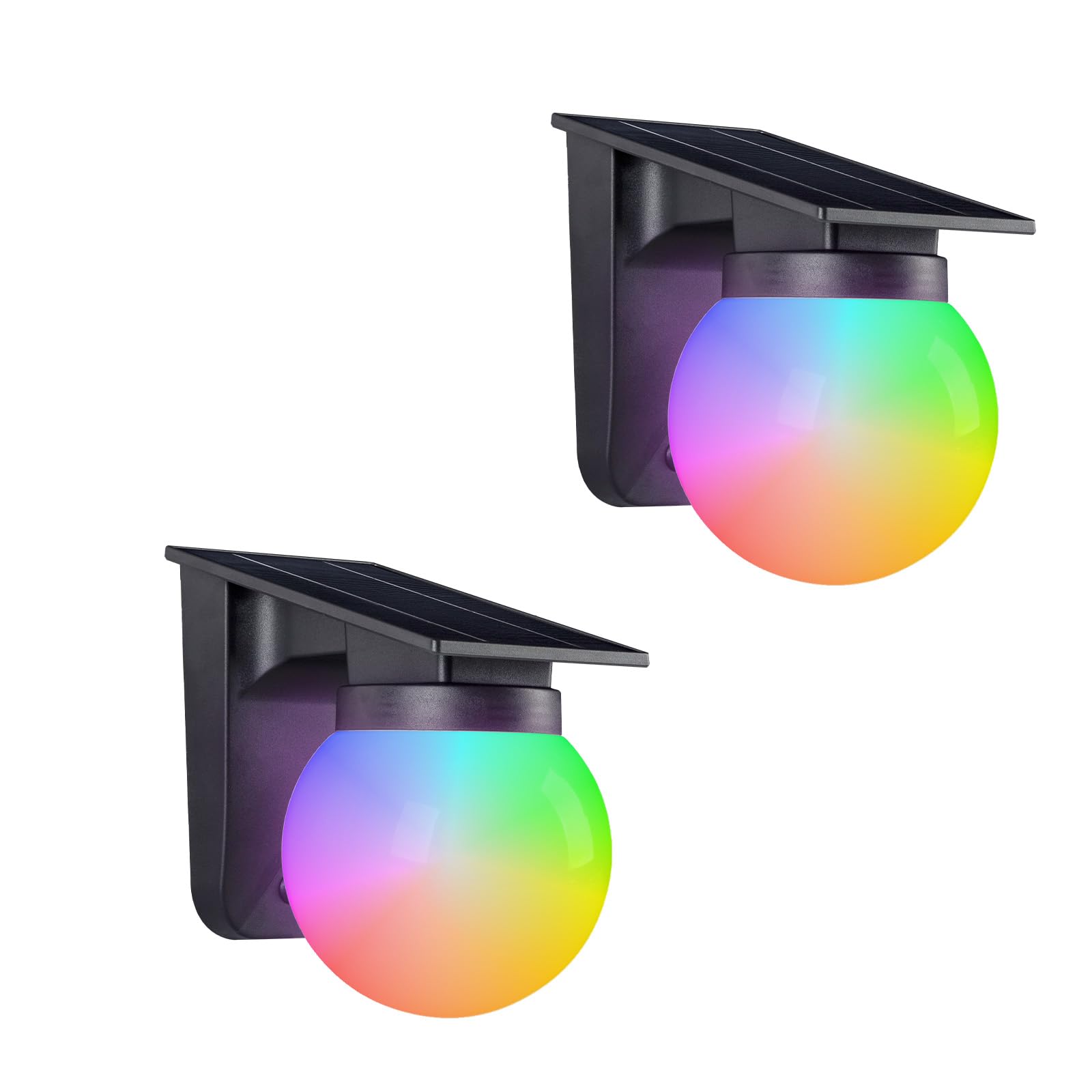 Zestaw 2 solarnych lamp LED, kolory RGB, lampa kula do ogrodu, oświetlenie ganku, wodoodporna lampa dekoracyjna na ścianę