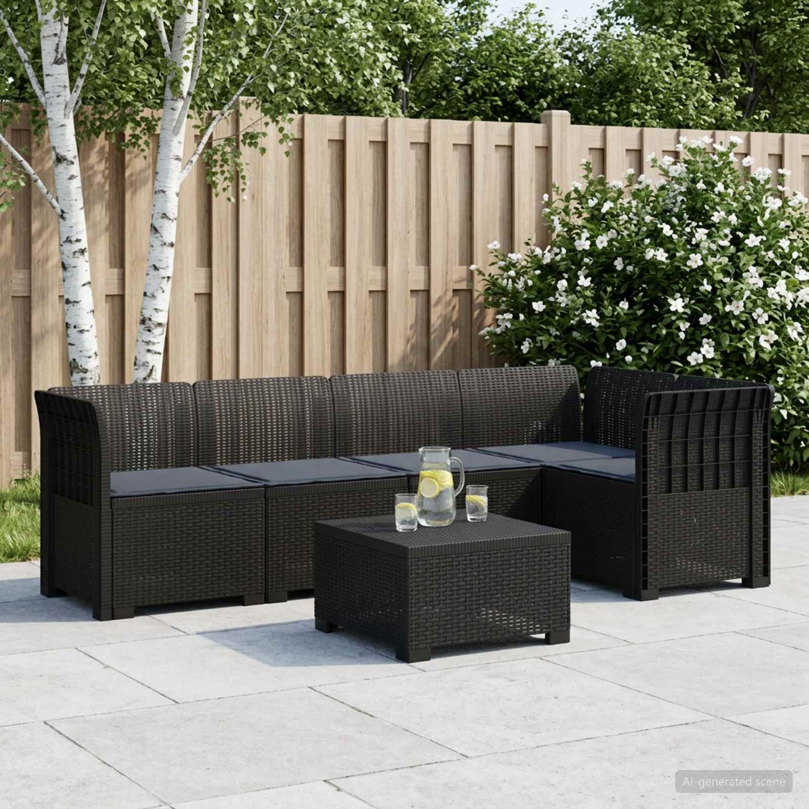5-osobowa sofa ogrodowa z poduszkami w stylu rattanowym PP vidaXL