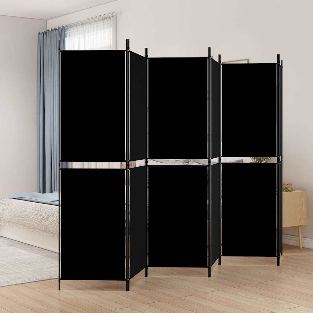 Parawan 6-panelowy, czarny, 300 x 180 cm, tkanina vidaXL