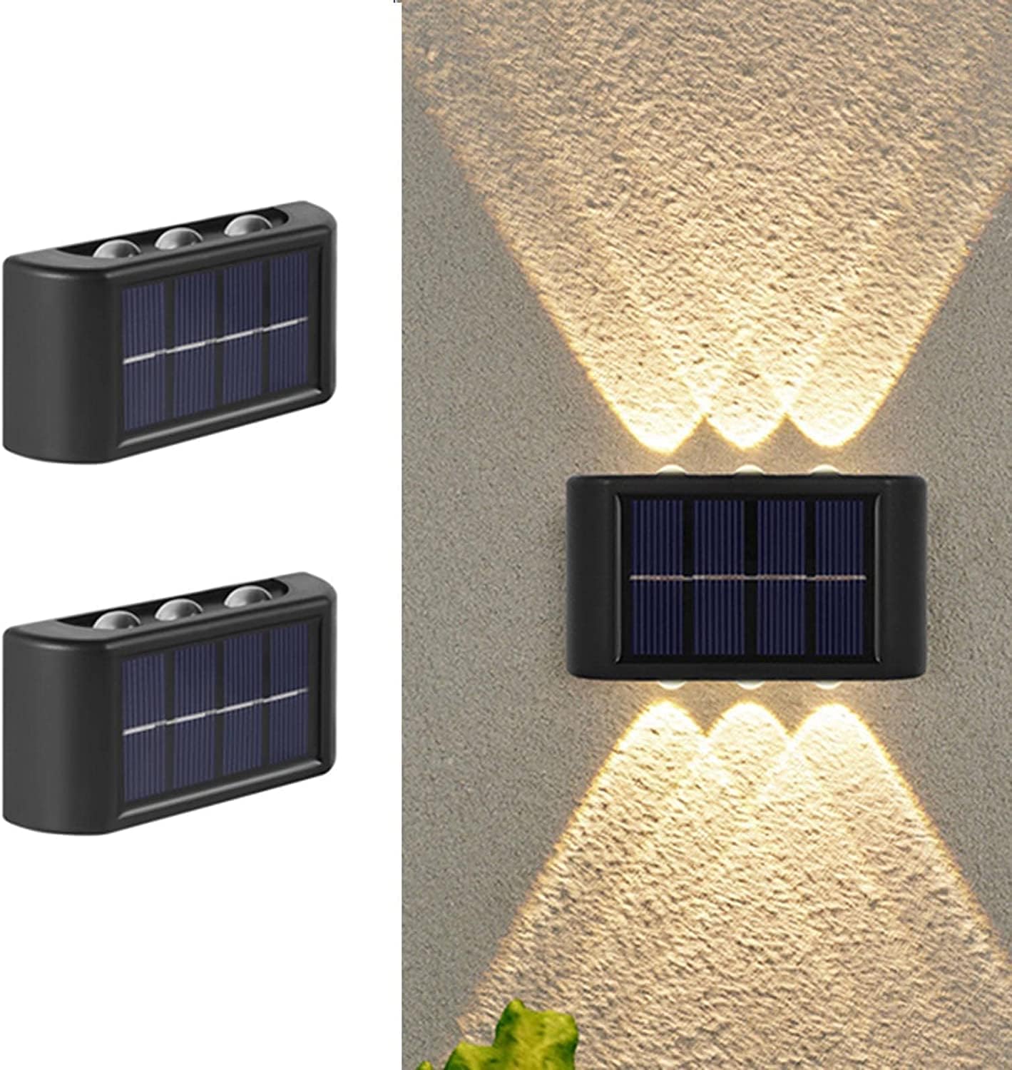 Regulowana lampa solarna do ogrodzenia, dwie małe lampy solarne zapewniające ciepłe, białe oświetlenie tarasów, wymiary 8,9 × 5,7 × 2,3 (cm)