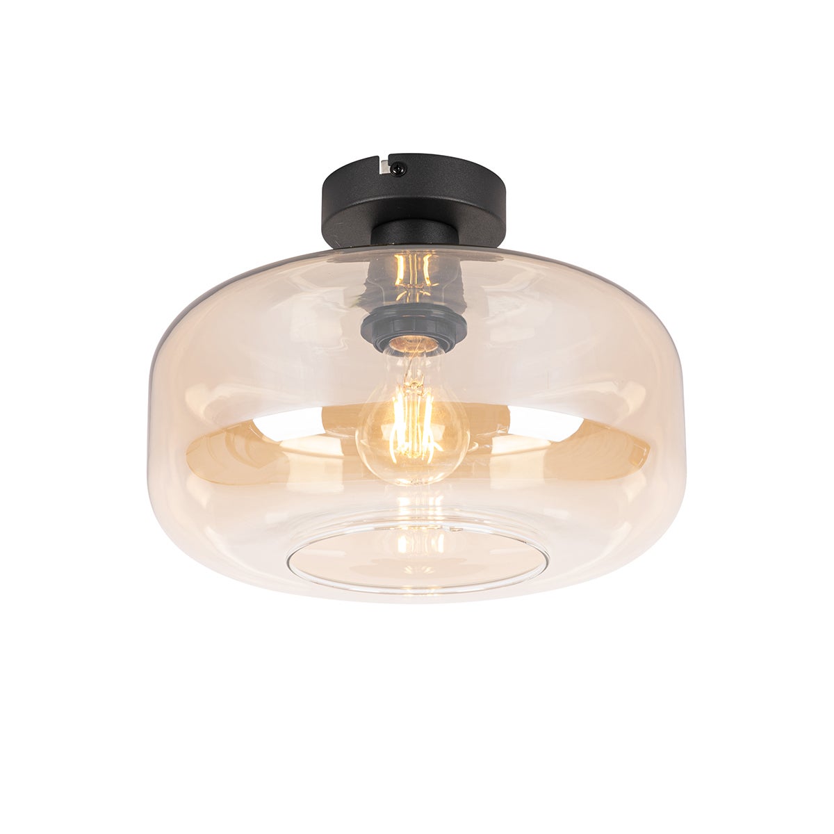 Lampa sufitowa art deco czarna z bursztynowym szkłem - Bizle
