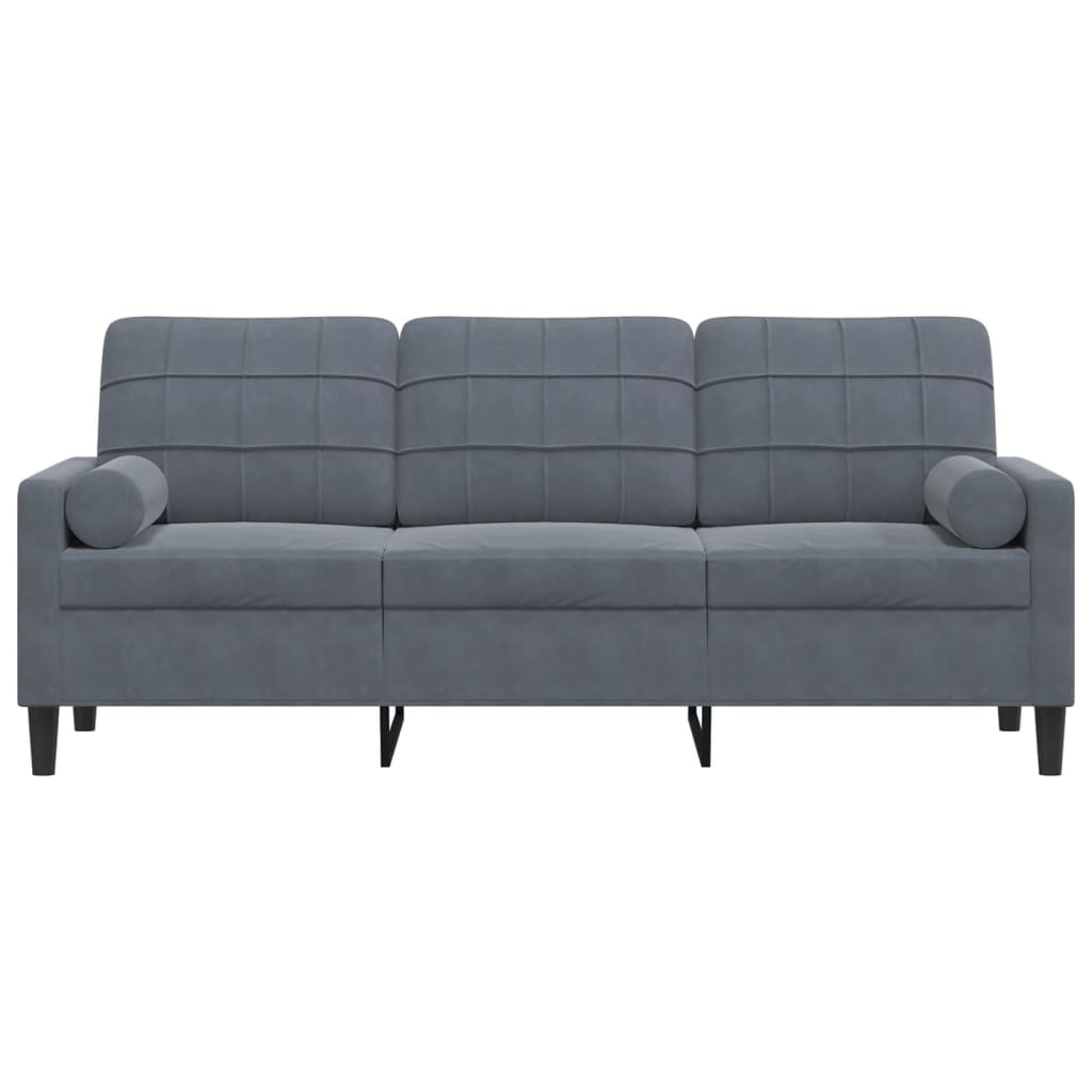 3-osobowa sofa z poduszkami, ciemnoszara, 180 cm, aksamit