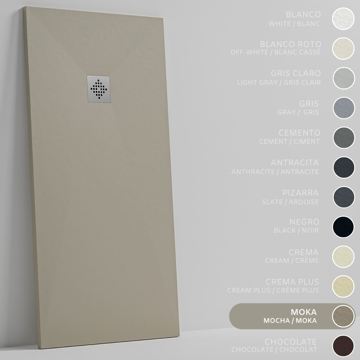 SOULHOME Brodzik prysznicowy– Żywica– Gel Coat– Gładka/Kamienna tekstura – Antypoślizgowy – Kolor Moka – 130x80- Niski 3 cm– Standard
