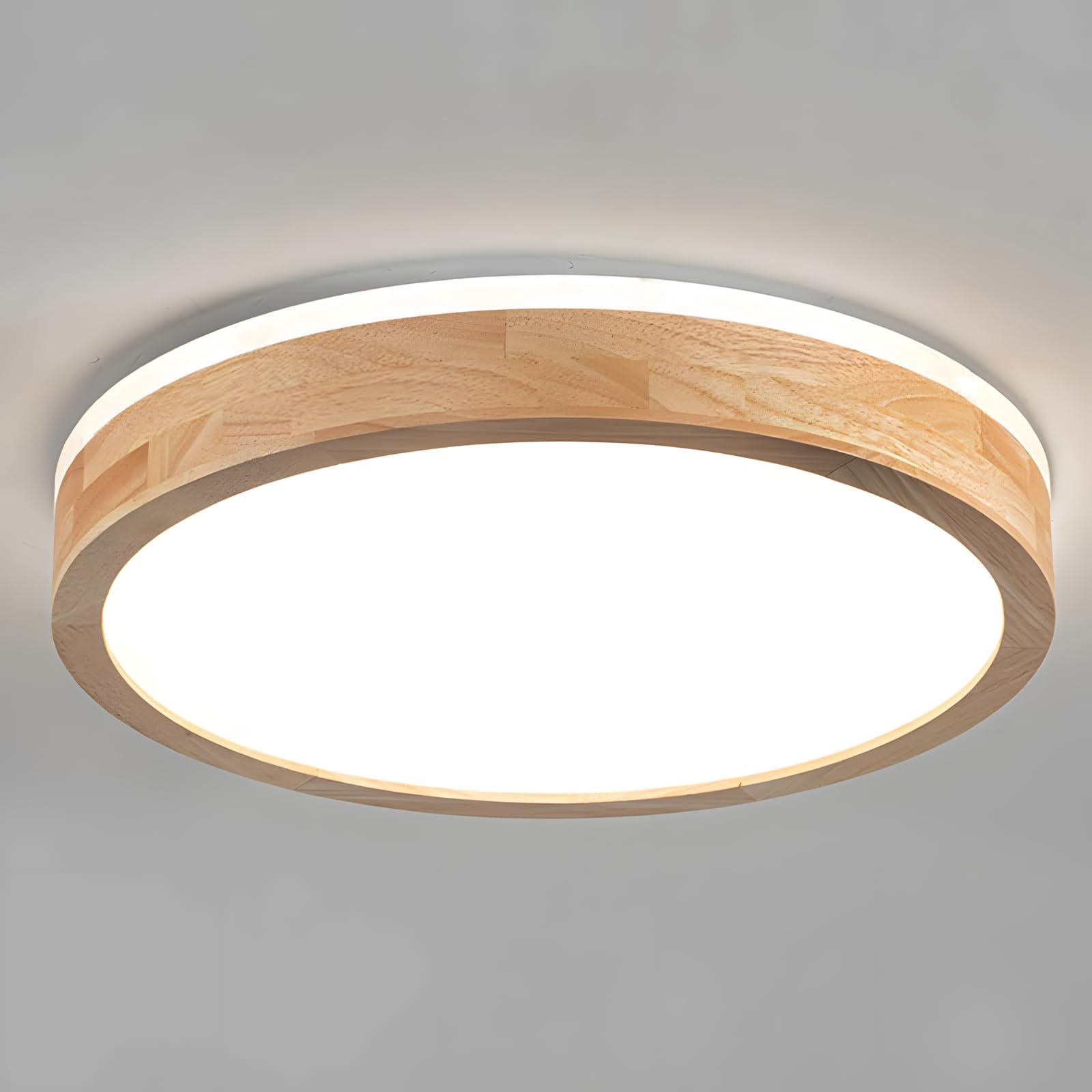 Lampa sufitowa LED z naturalnego drewna, światło 360° | Zimna biel 6000 K, 18 W, 1600 lm | Do salonu, kuchni, biura, sypialni (średnica 30 cm)
