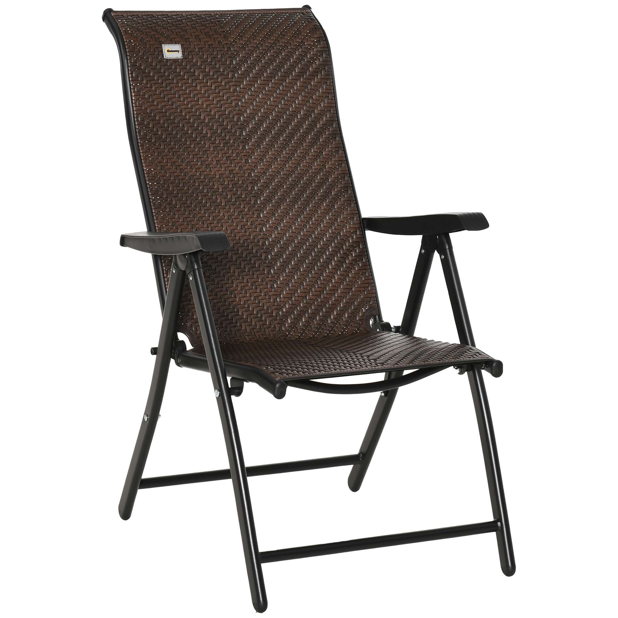Krzesło ogrodowe polirattan składane z podłokietnikami, regulowane 7-stopniowo, na balkon taras 58x71x111 cm