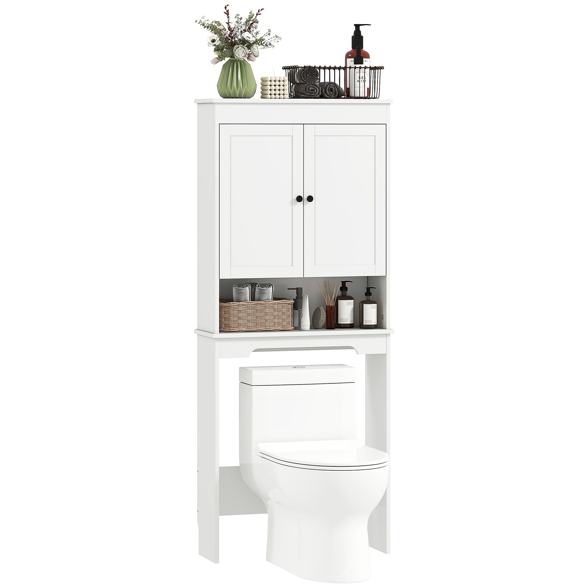 ścienny łazienka vanity moduł above toaleta z 3 zamknięty półki i 1 otwarta półka, drewniany, 65x22x161 cm, biały