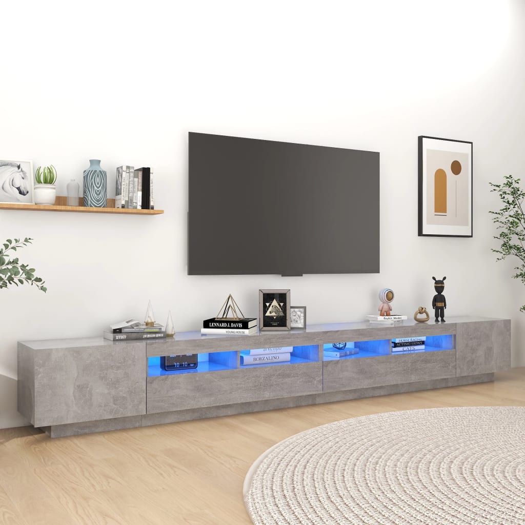 Szafka pod TV z oświetleniem LED, szarość betonu, 300x35x40 cm vidaXL