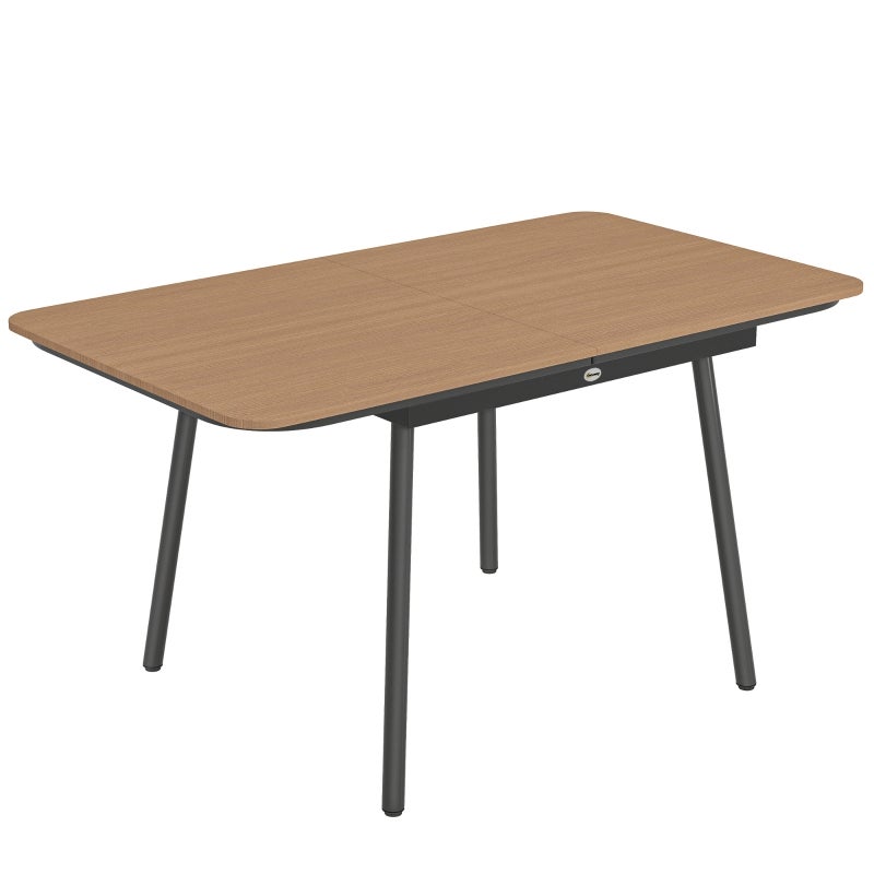 Stół ogrodowy 140 x 80 cm dla 6 osób, odporny na rdzę stół do jadalni na zewnątrz z blatem z WPC, regulowane nóżki, teak, stały stół ogrodowy, metal