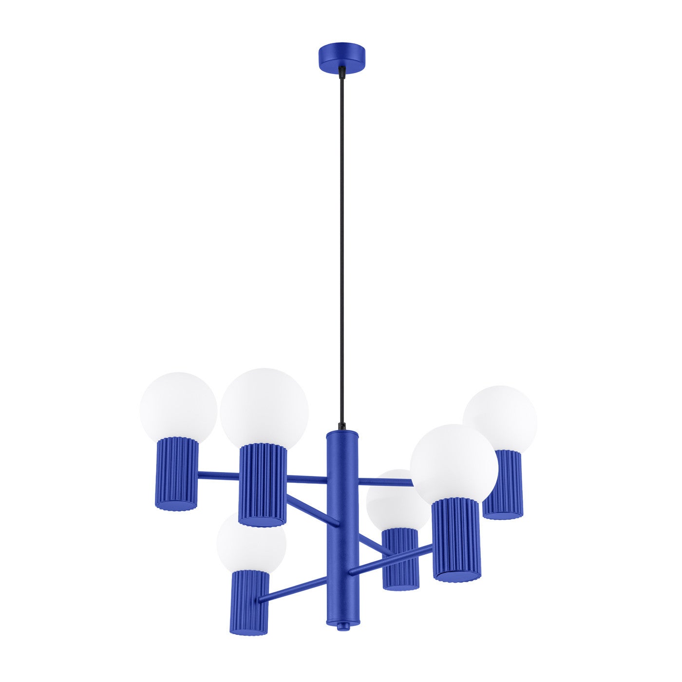 Żyrandol nowoczesny ultramaryna ryflowane korpusy szklane białe kule 6xG9 8W HALO Sollux Lighting