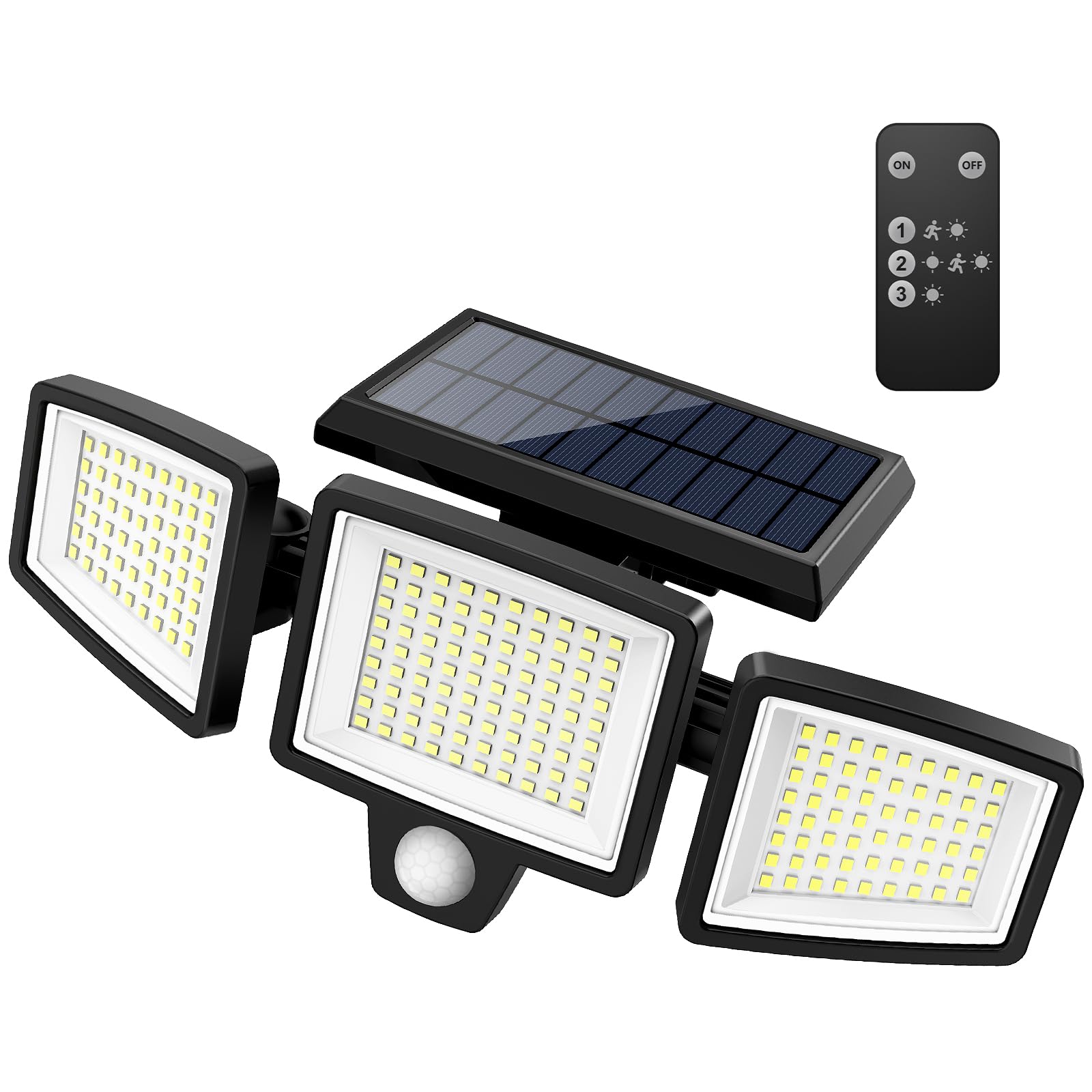 Lampa solarna zewnętrzna z czujnikiem ruchu, 210 LED/2500LM światło słoneczne zewnętrzne, 3 tryby, kąt świecenia 270°.