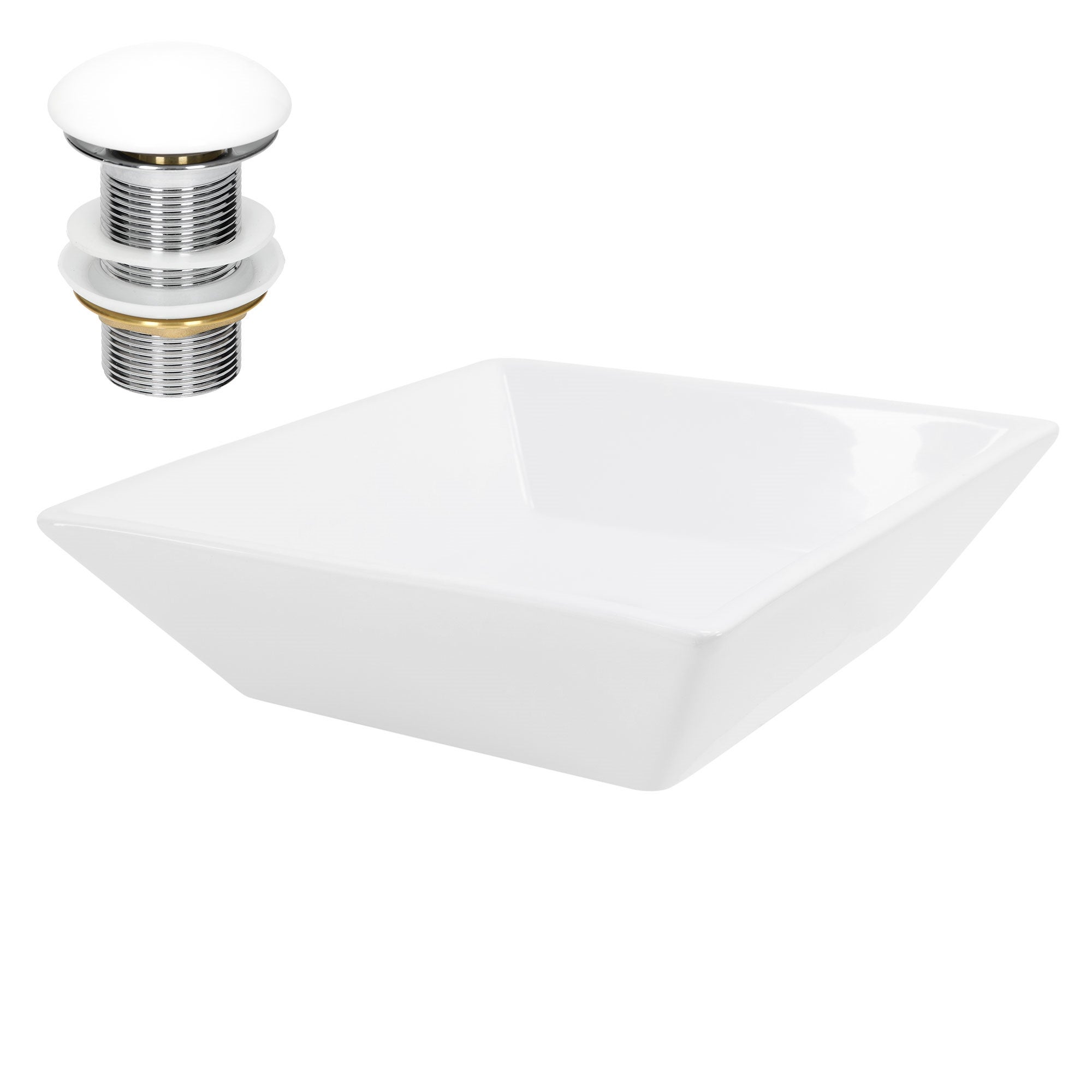 ML-Design Umywalka ceramiczna w kolorze bialym 41x41x12 cm Katowa wraz z zestawem odplywowym, Nowoczesna umywalka nablatowa, Design umywalka nablatowa