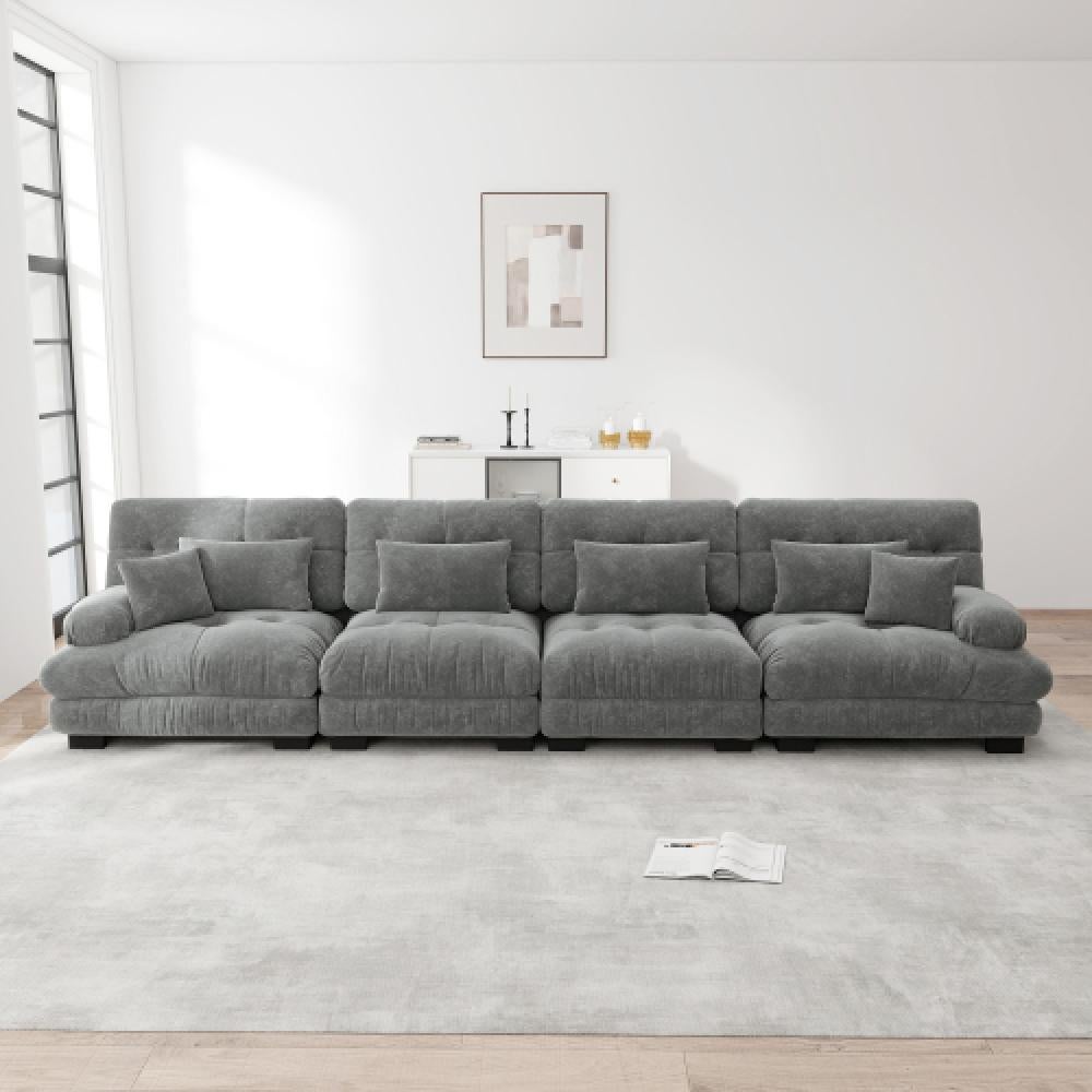 Narożna sofa Cloud do salonu, podwójna sofa z tkaniny szenilowej z 4 poduszkami lędźwiowymi i 4 poduszkami dekoracyjnymi, rama z litego drewna
