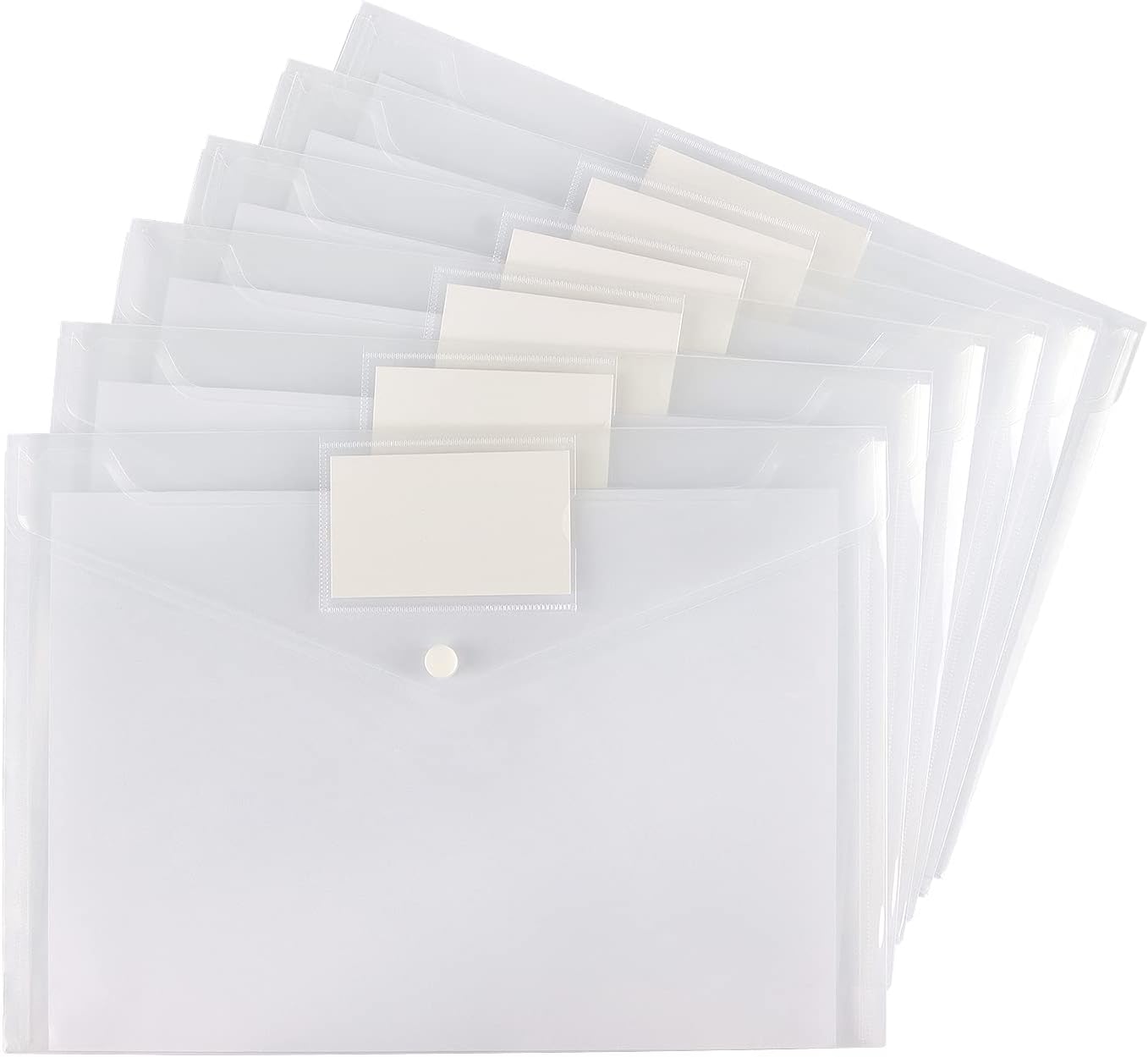 Zestaw 6 przezroczystych plastikowych teczek z zatrzaskami i kieszonkami na etykiety, odpowiednich dla rodzin, format A4