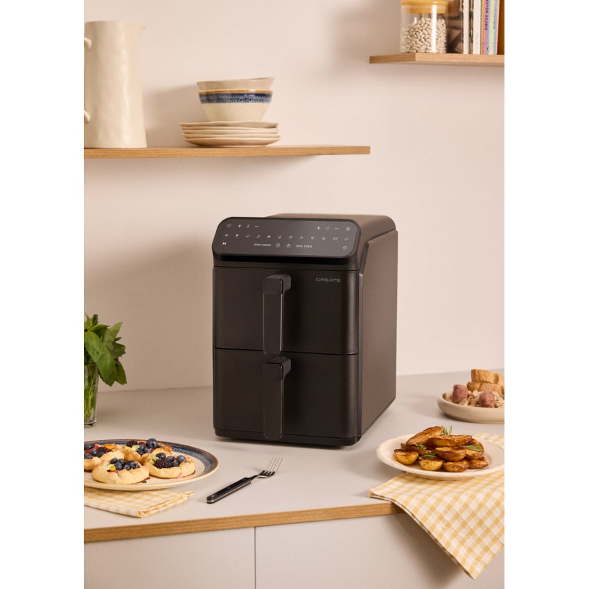 CREATE - AIR FRYER DUAL STACK - Frytkownica beztłuszczowa 11,2 L z podwójną warstwą i niezależną kontrolą - Noir
