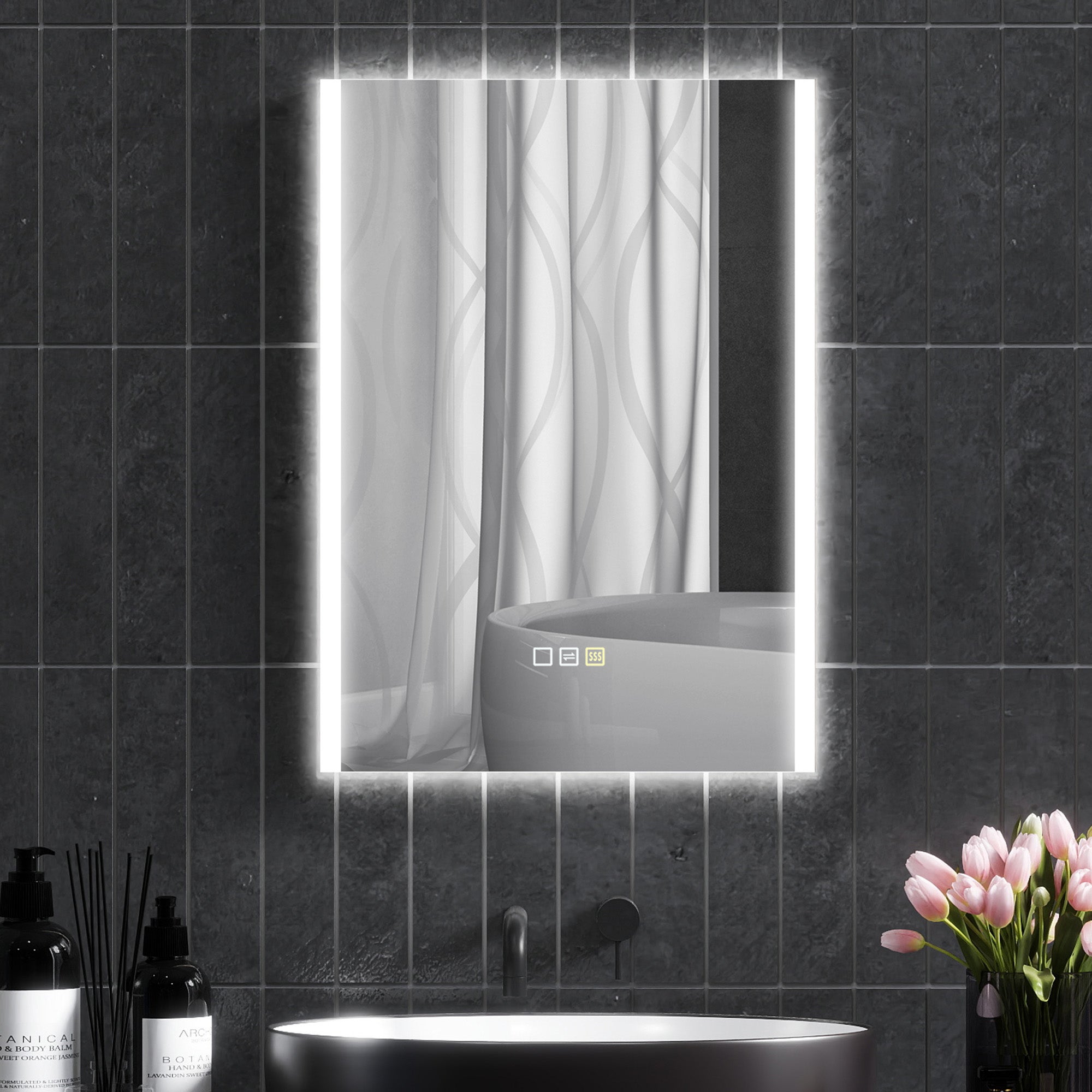 Lustro Łazienkowe LED 70x50 cm, Szkło Hartowane 3 Kolory Światła, Antypara i Funkcja Pamięci na Ścianę