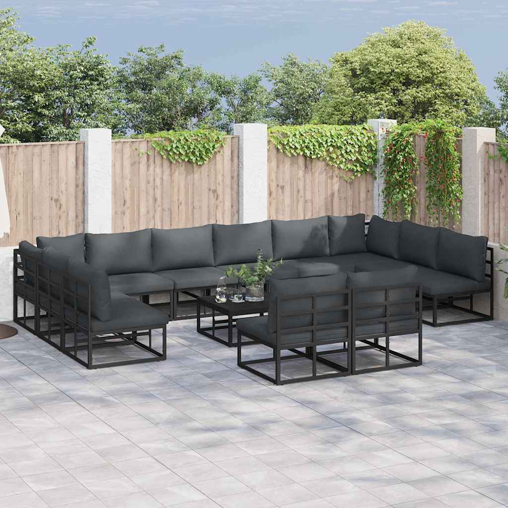 Zestaw Sof na Ogród z poduszką 12 pcs Czarny Aluminium vidaXL