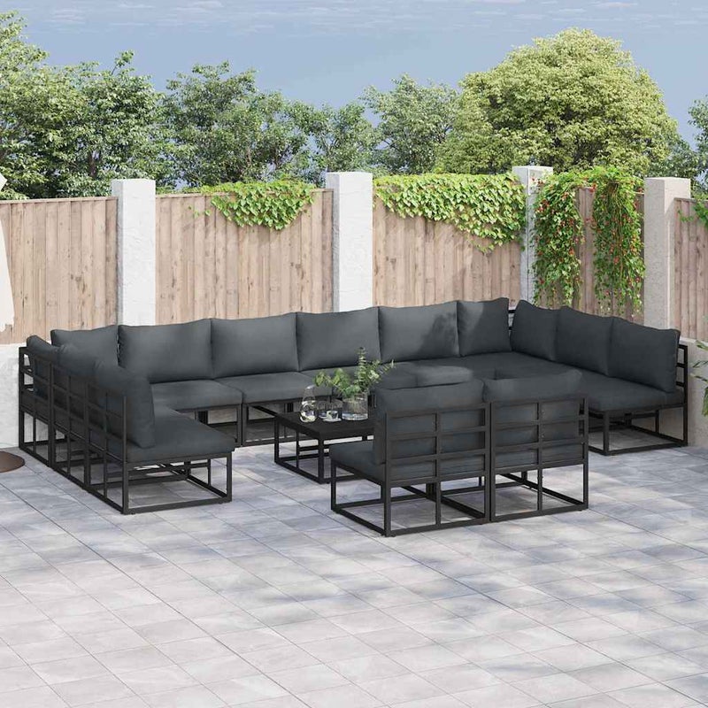 Zestaw Sof na Ogród z poduszką 12 pcs Czarny Aluminium vidaXL