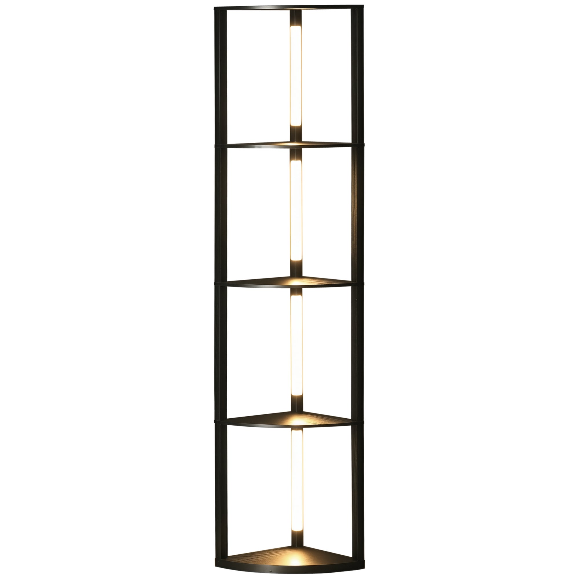 Lampa podłogowa do salonu, lampa podłogowa z 4-poziomowymi półkami narożnymi, żarówka LED ściemnialna, 41x29,5x163,5 cm, czarna