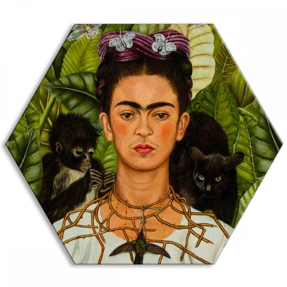 FRIDA KAHLO – Autoportret z naszyjnikiem z cierni – płótno sześciokątne – wydruk na płótnie oprawiony w ramę z PCV 80x80 cm