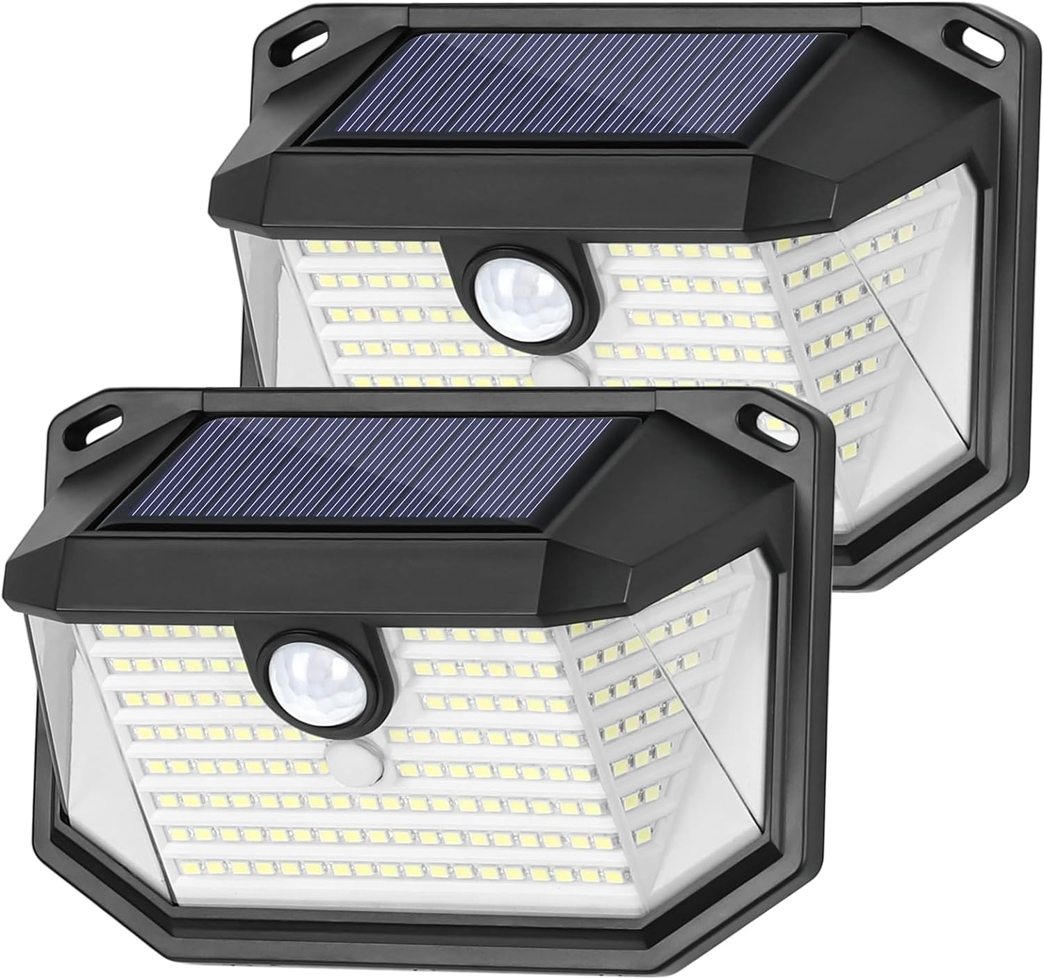 Zewnętrzna solarna lampa ścienna, 2 sztuki, 178 bardzo jasnych diod LED z czujnikiem ruchu, oświetlenie bezpieczeństwa z 3 trybami, wodoodporna
