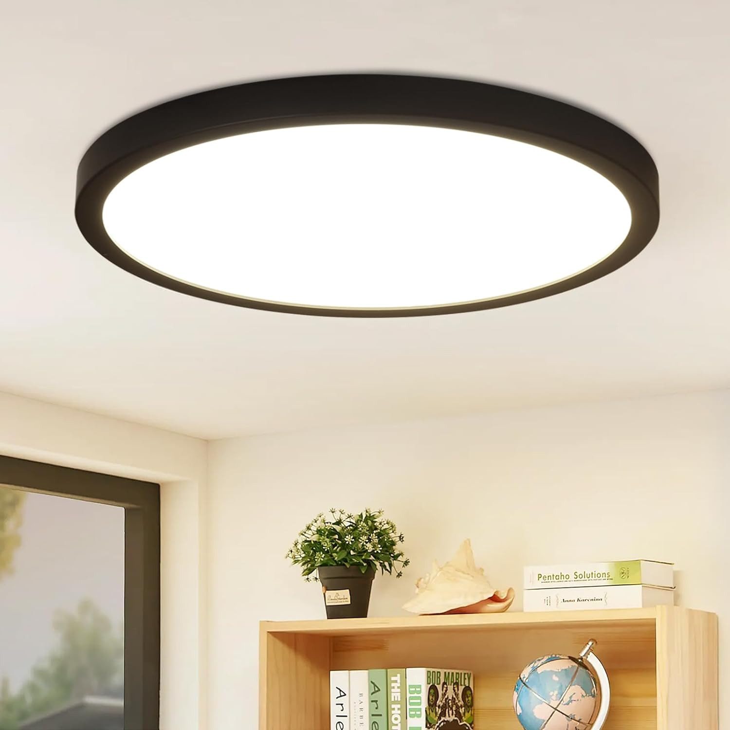 NETTLIFE Okrągła lampa sufitowa LED Czarna 24 W Nowoczesna dioda LED Neutralna biel 4000 K IP44 Ultracienka średnica 23 cm do kuchni, biura, salonu