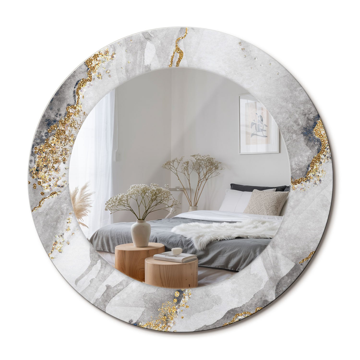 Designerskie lustro ścienne – szkło hartowane, okrągła forma, nadruk premium Marmurowy wzór - 50 cm - ArtPrintCave