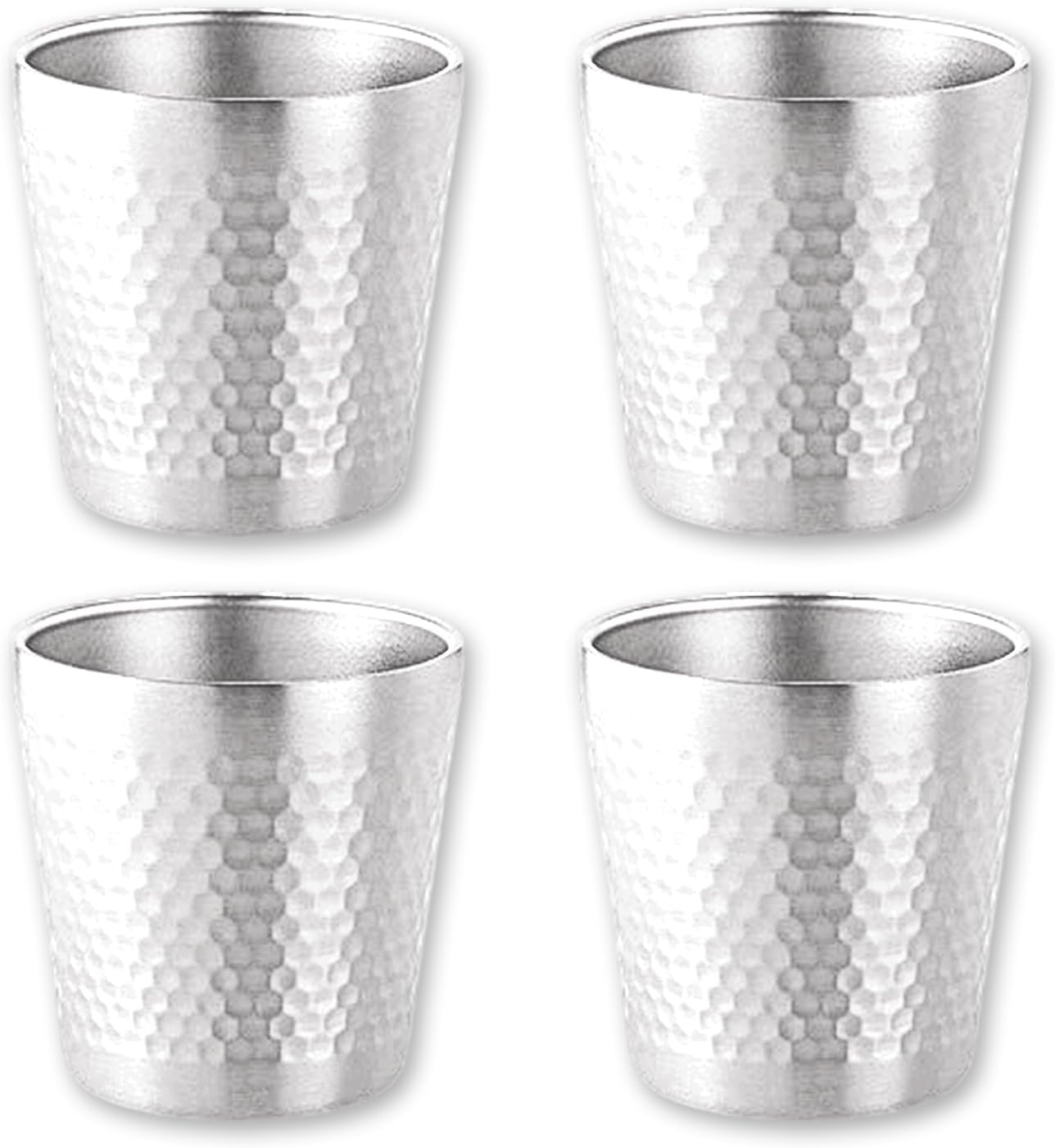 Zestaw 4 kubków ze stali nierdzewnej, 175 ml - Kubki metalowe bez uchwytów - Możliwość układania w stosy - Kubki na kemping, piknik, podróż