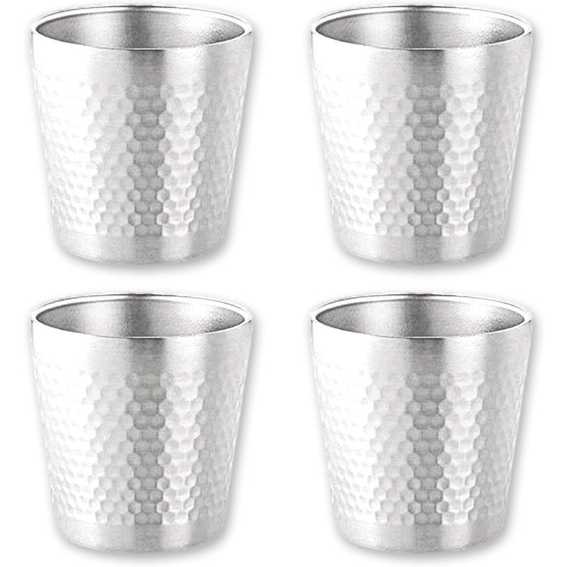 Zestaw 4 kubków ze stali nierdzewnej, 175 ml - Kubki metalowe bez uchwytów - Możliwość układania w stosy - Kubki na kemping, piknik, podróż