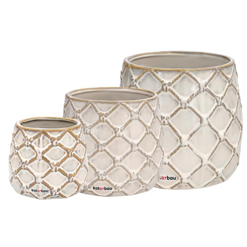 Zestaw 3x doniczka ananas donica osłonka ceramiczna ceramika ozdoba kwiaty - KOTARBAU