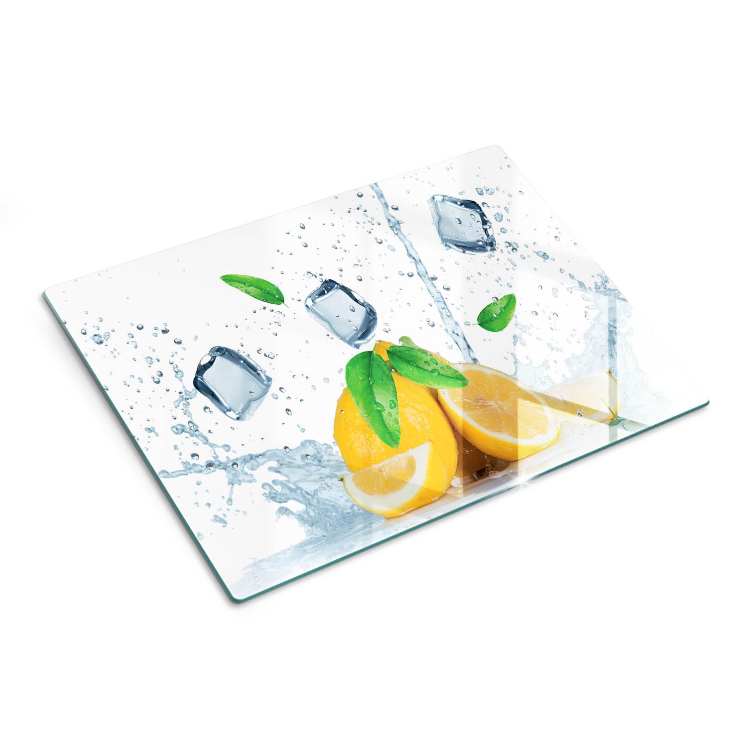 Designerska deska do kuchni z hartowanego szkła i nadrukiem - Cytryna Kostki Lodu - 30x40 - Tulup